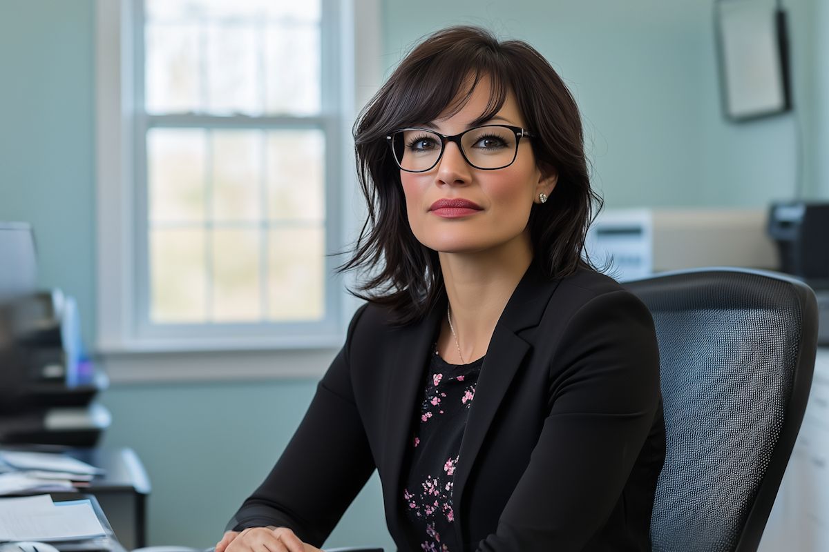 Agent sitting at her desk in a bright office
